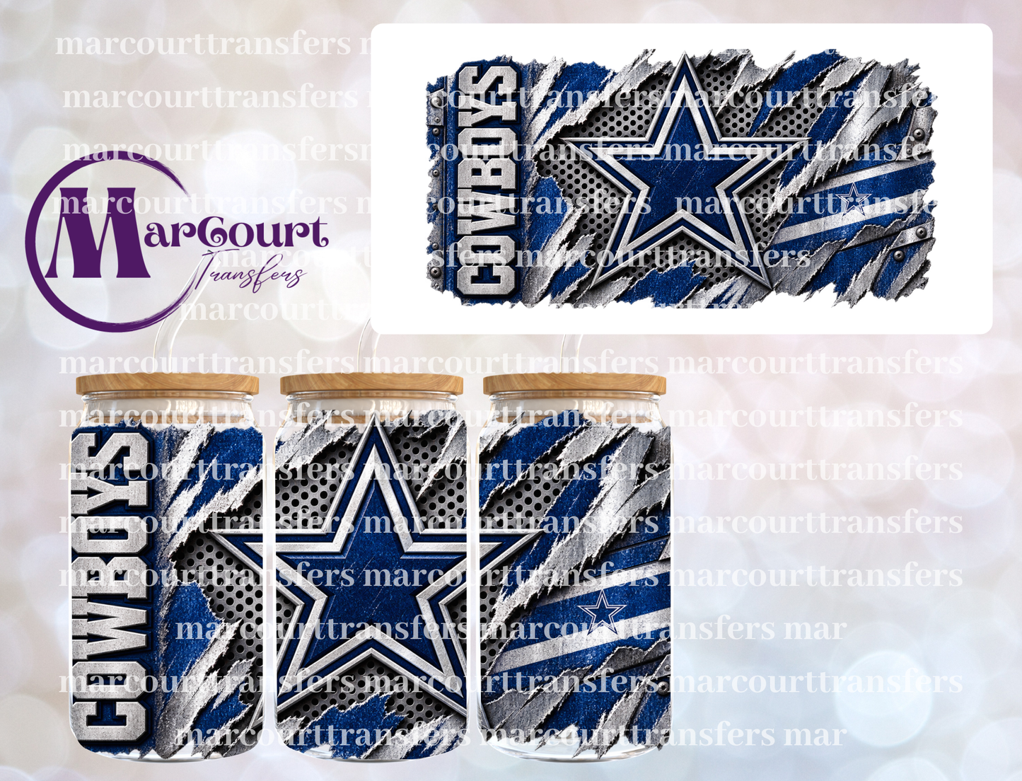 DALLAS COWBOYS RIPPED METAL-16 0Z-UV DTF CUP WRAP