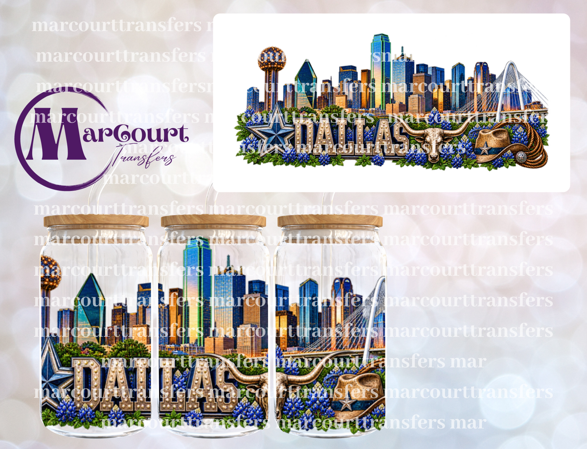 DALLAS SKYLINE-16 0Z-UV DTF CUP WRAP