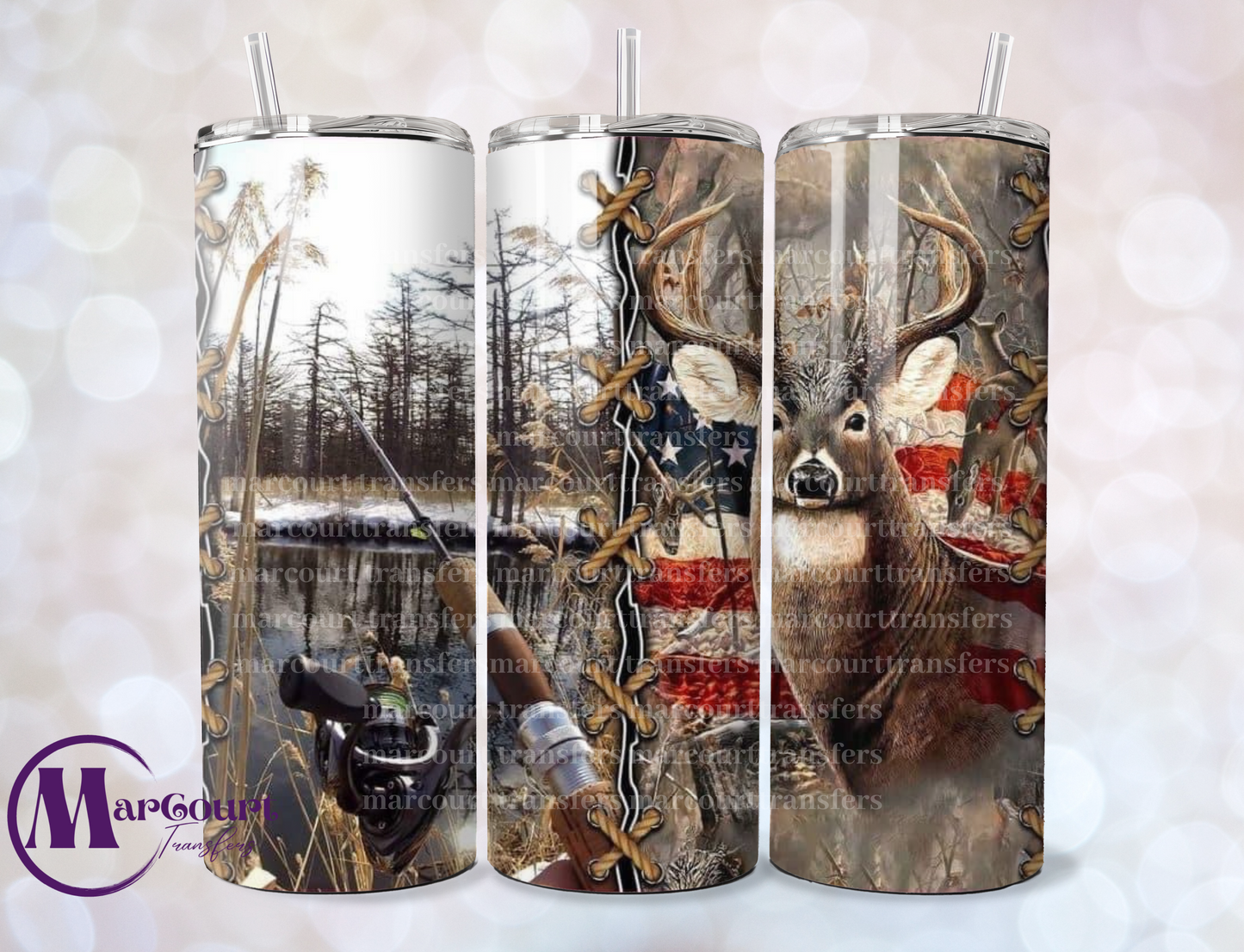 DEER WITH AMERICAN FLAG HUNTING-SKINNY TUMBLER TRANSFER