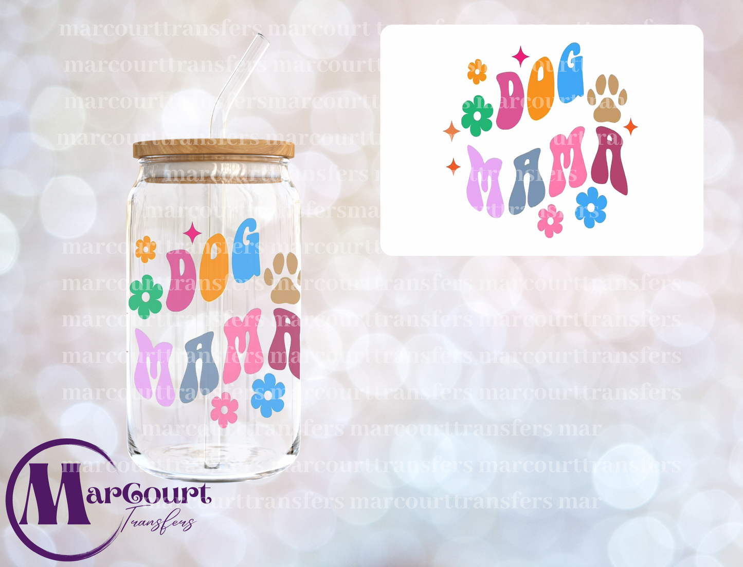 DOG MAMA RETRO-DECAL-UV DTF CUP WRAP