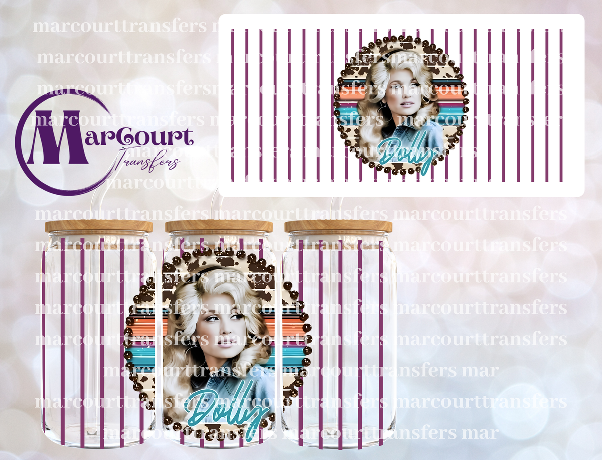 DOLLY PARTON STRIPES-16 0Z-UV DTF CUP WRAP
