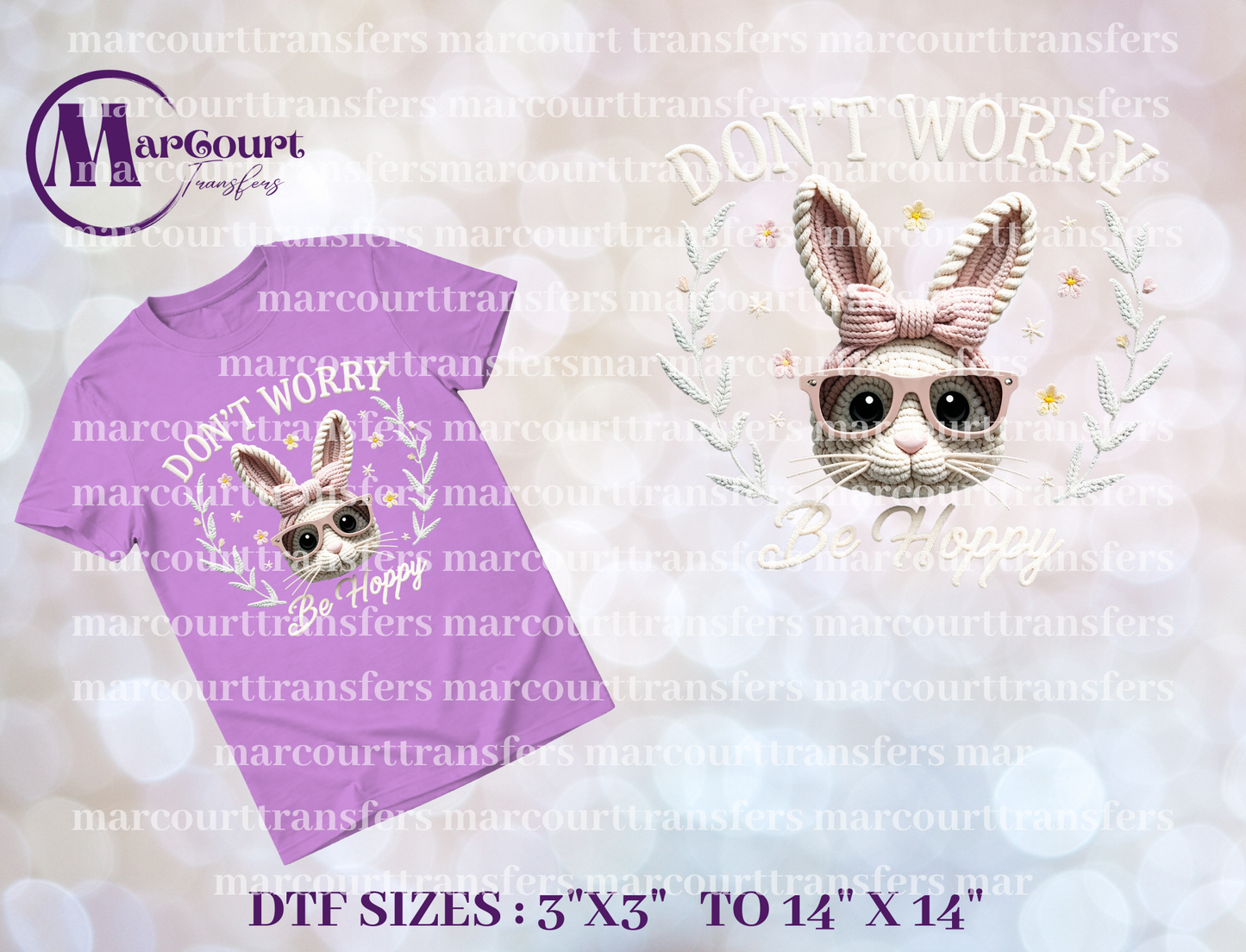 DTF- DON'T WORRY BE HOPPY WHITE BUNNY WITH GLASSES