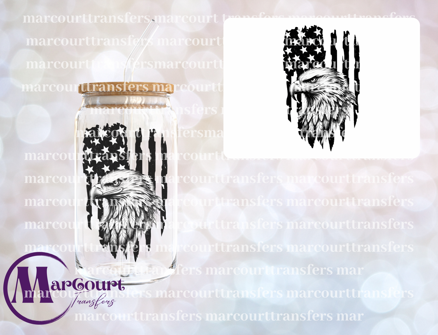 EAGLE DISTRESSED FLAG-UV DTF CUP WRAP