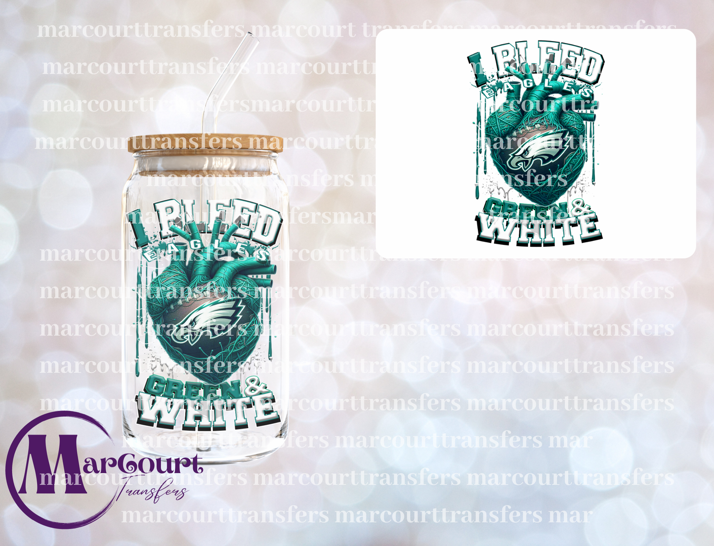 EAGLES I BLEED GREEN AND WHITE-DECAL-UV DTF CUP WRAP