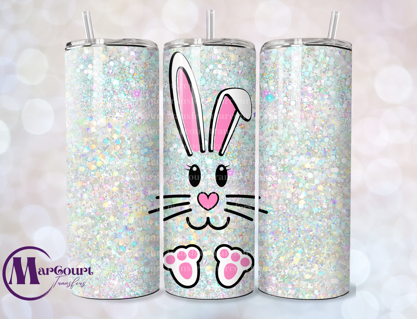 EASTER BUNNY FACE GLITTER-SKINNY TUMBLER TRANSFER (SUBLIMATION)
