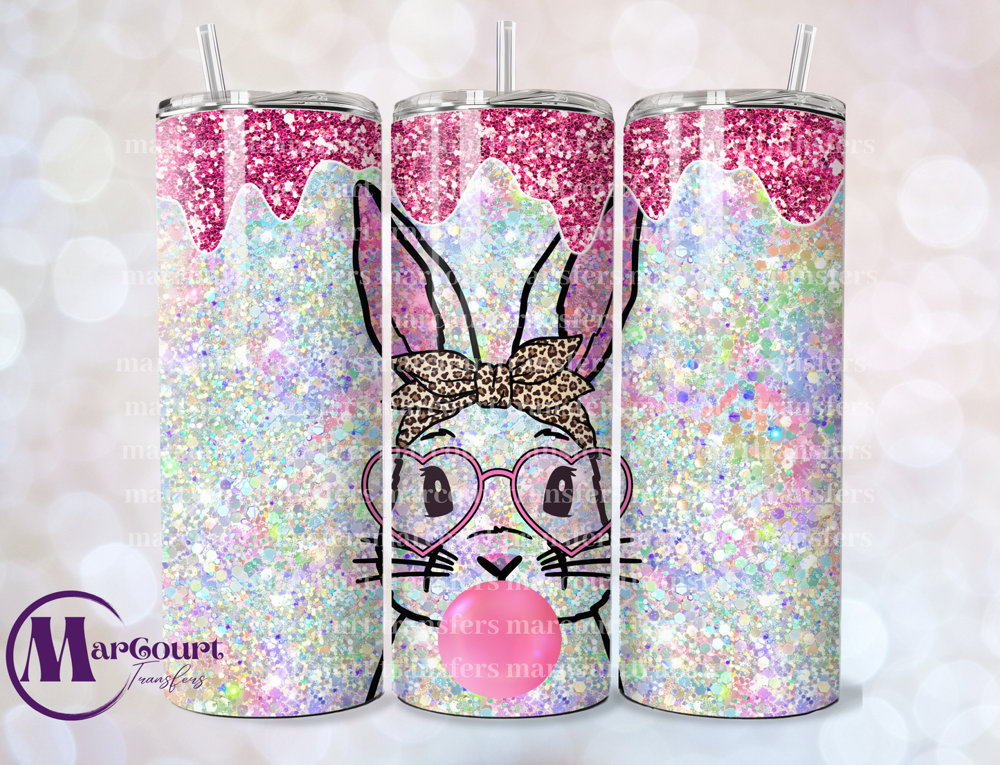 EASTER BUNNY BUBBLE GUM GLITTER-SKINNY TUMBLER TRANSFER (SUBLIMATION)