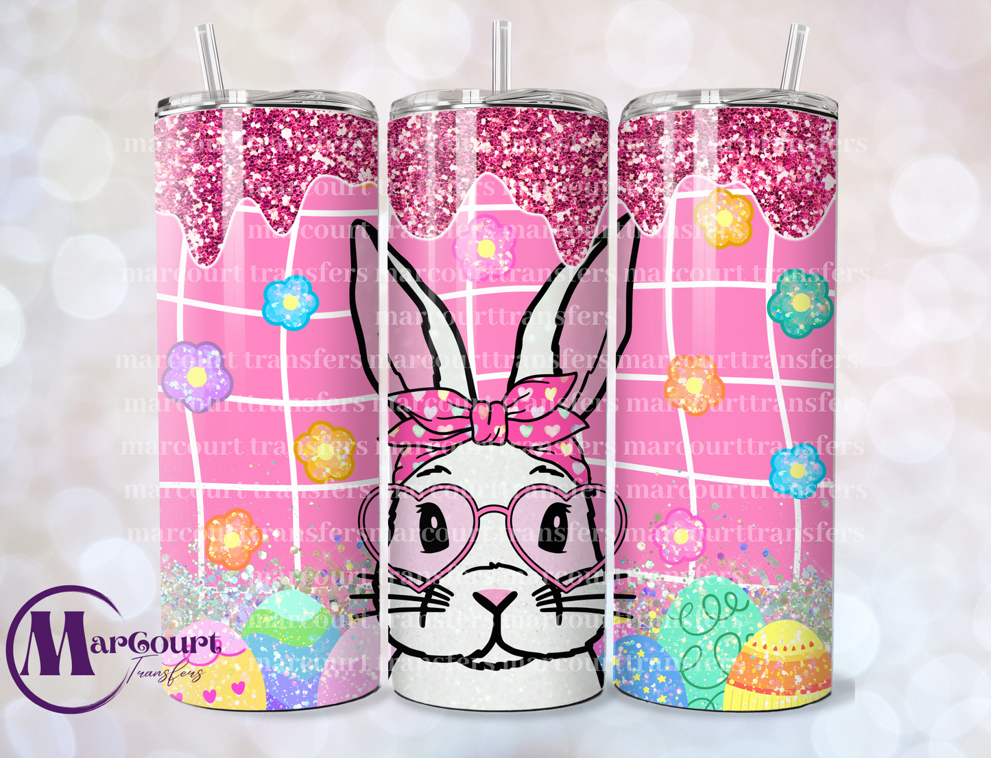 EASTER BUNNY PINK GLITTER-SKINNY TUMBLER TRANSFER (SUBLIMATION)