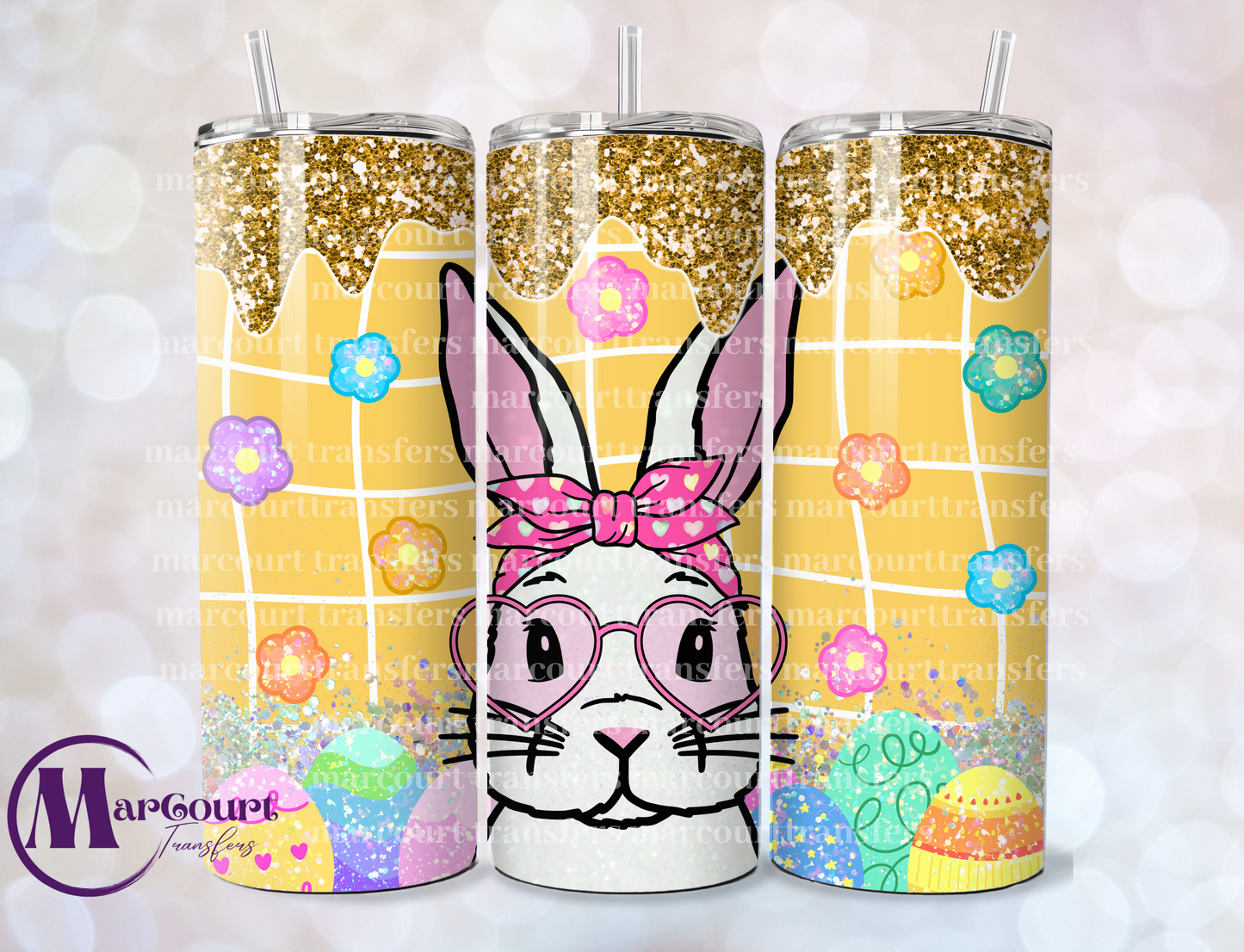 EASTER BUNNY YELLOW GLITTER-SKINNY TUMBLER TRANSFER (SUBLIMATION)