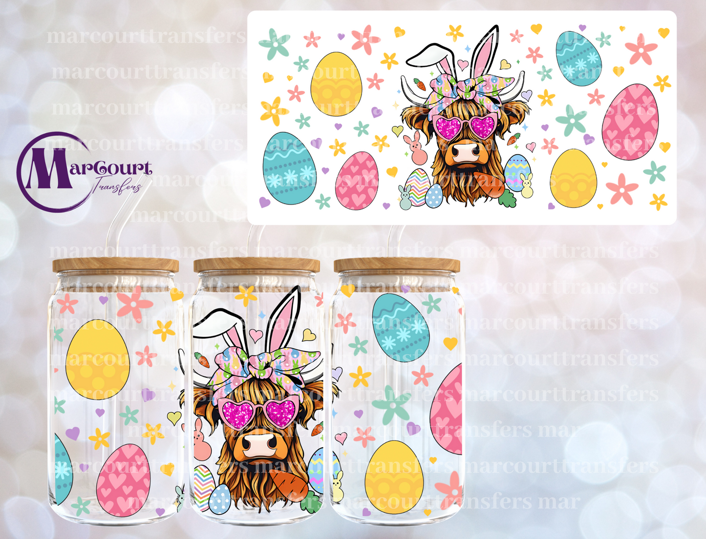 EASTER HIGHLAND COW-16 0Z-UV DTF CUP WRAP