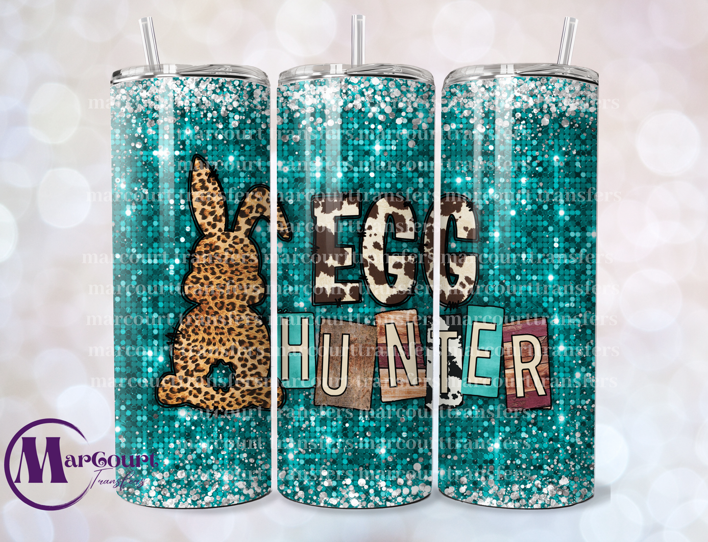 EGG HUNTER TEAL GLITTER-SKINNY TUMBLER TRANSFER (SUBLIMATION)