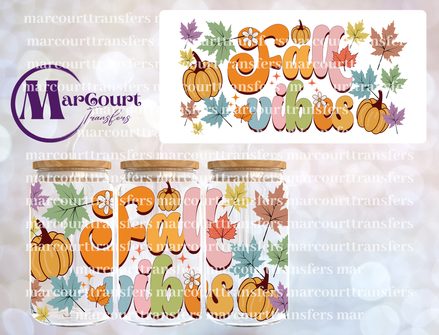 FALL VIBES LEAVES AND PUMPKINS-16 0Z-UV DTF CUP WRAP