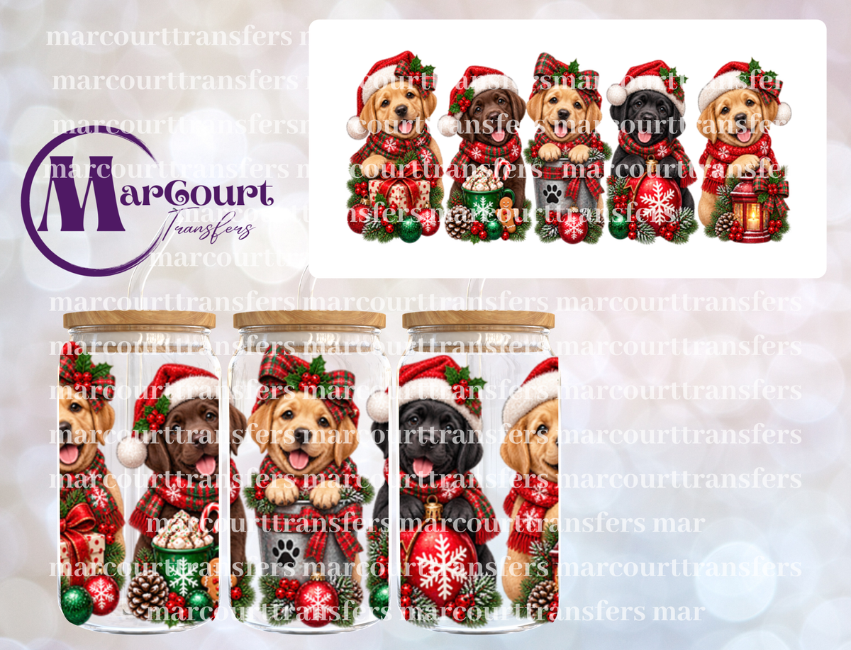 FESTIVE CHRISTMAS LABRADOR PUPPIES-16 0Z-UV DTF CUP WRAP