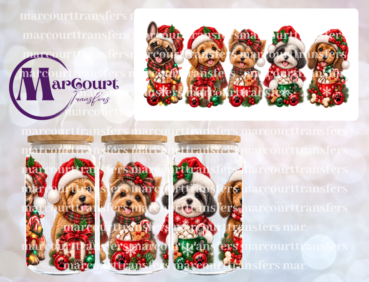 FESTIVE CHRISTMAS PUPPIES-16 0Z-UV DTF CUP WRAP