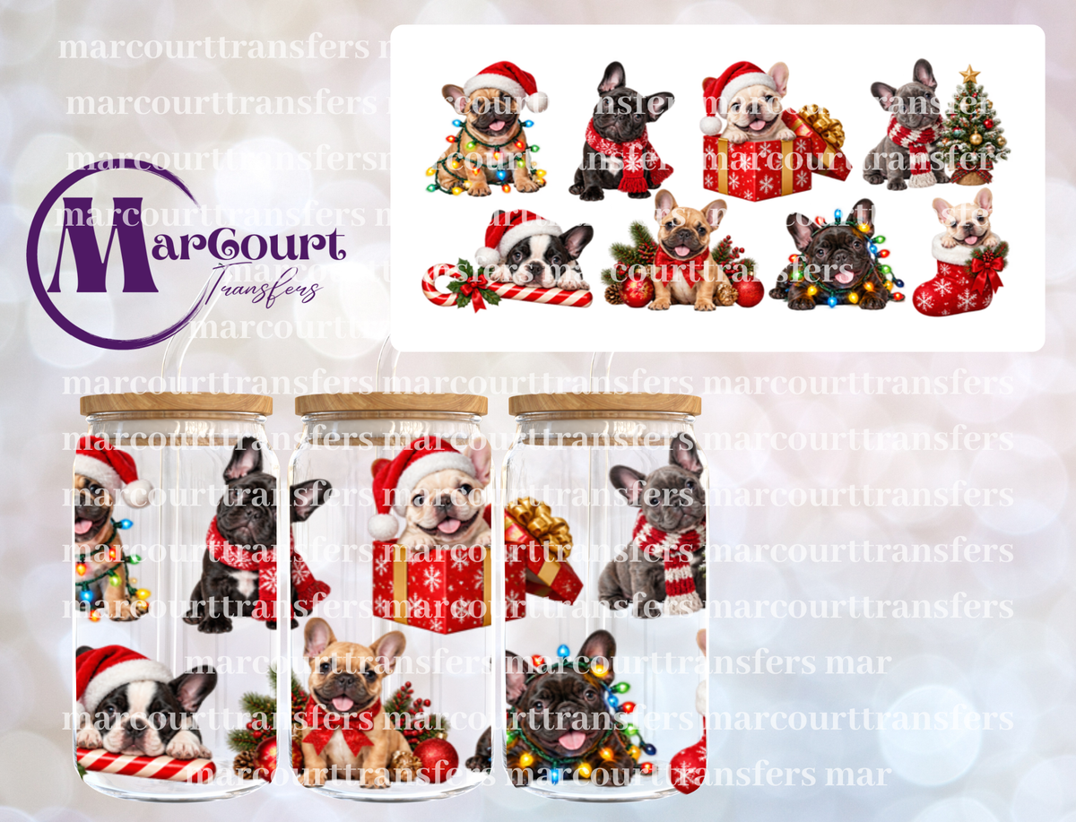 FESTIVE FRENCH BULLDOG CHRISTMAS-16 0Z-UV DTF CUP WRAP