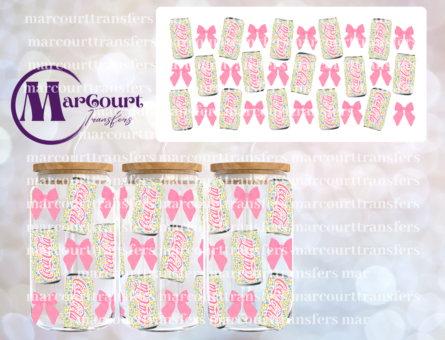 FLORAL SODA BOWS-16 0Z-UV DTF CUP WRAP