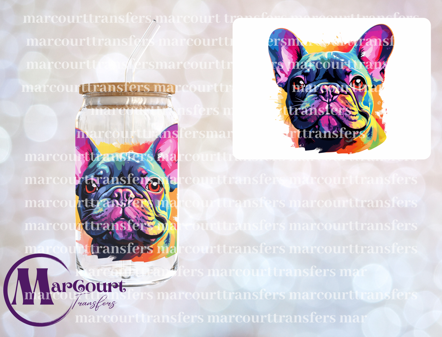 FRENCH BULLDOG NEON COLORS-DECAL-UV DTF CUP WRAP
