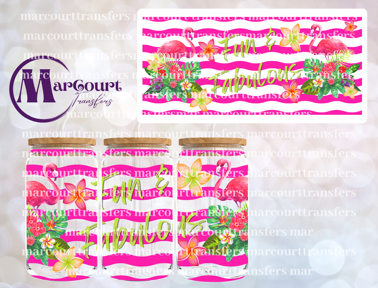 FUN AND FABULOUS FLAMINGOS-16 0Z-UV DTF CUP WRAP