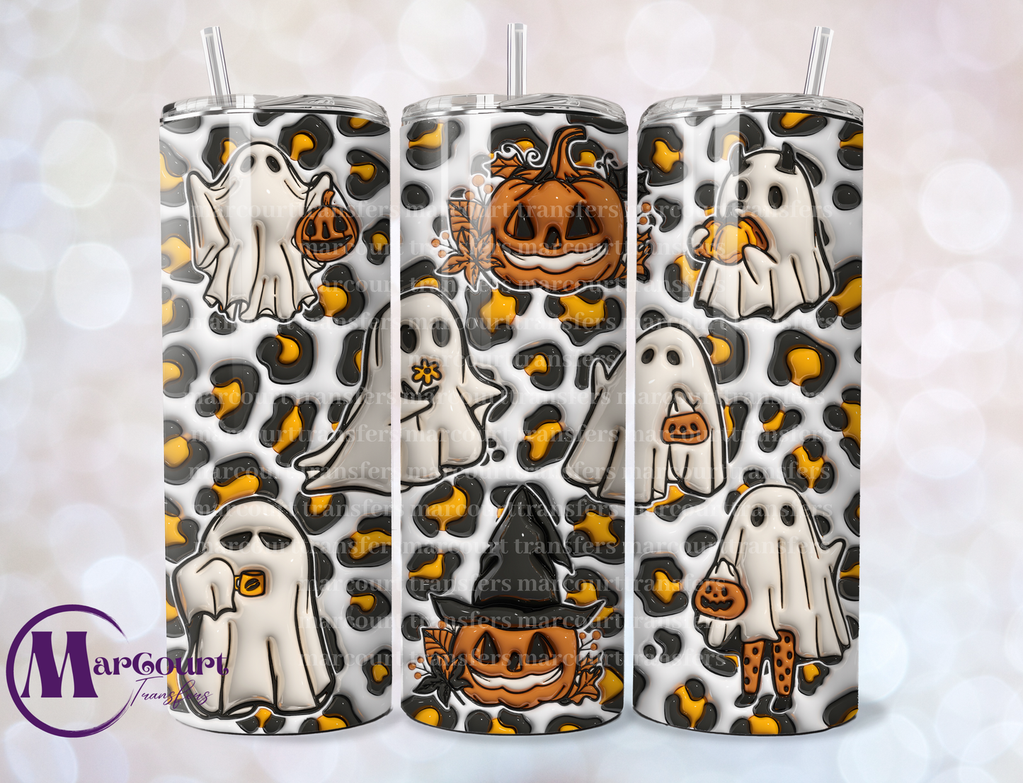 GHOSTS AND PUMPKINS CHEETAH-SKINNY TUMBLER TRANSFER (SUBLIMATION)