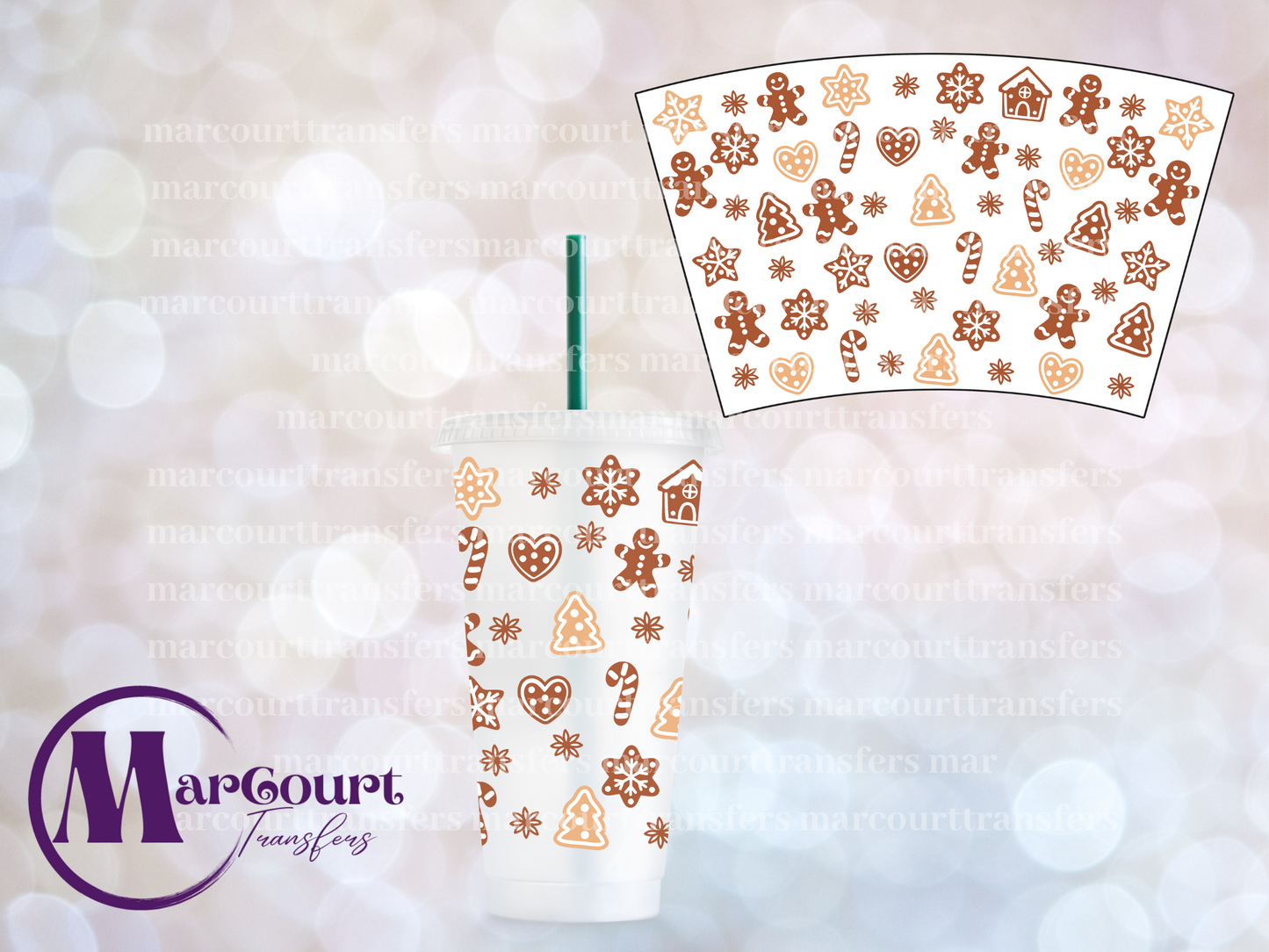GINGERBREAD-24 0Z VENTI COLD CUP -UV DTF CUP WRAP