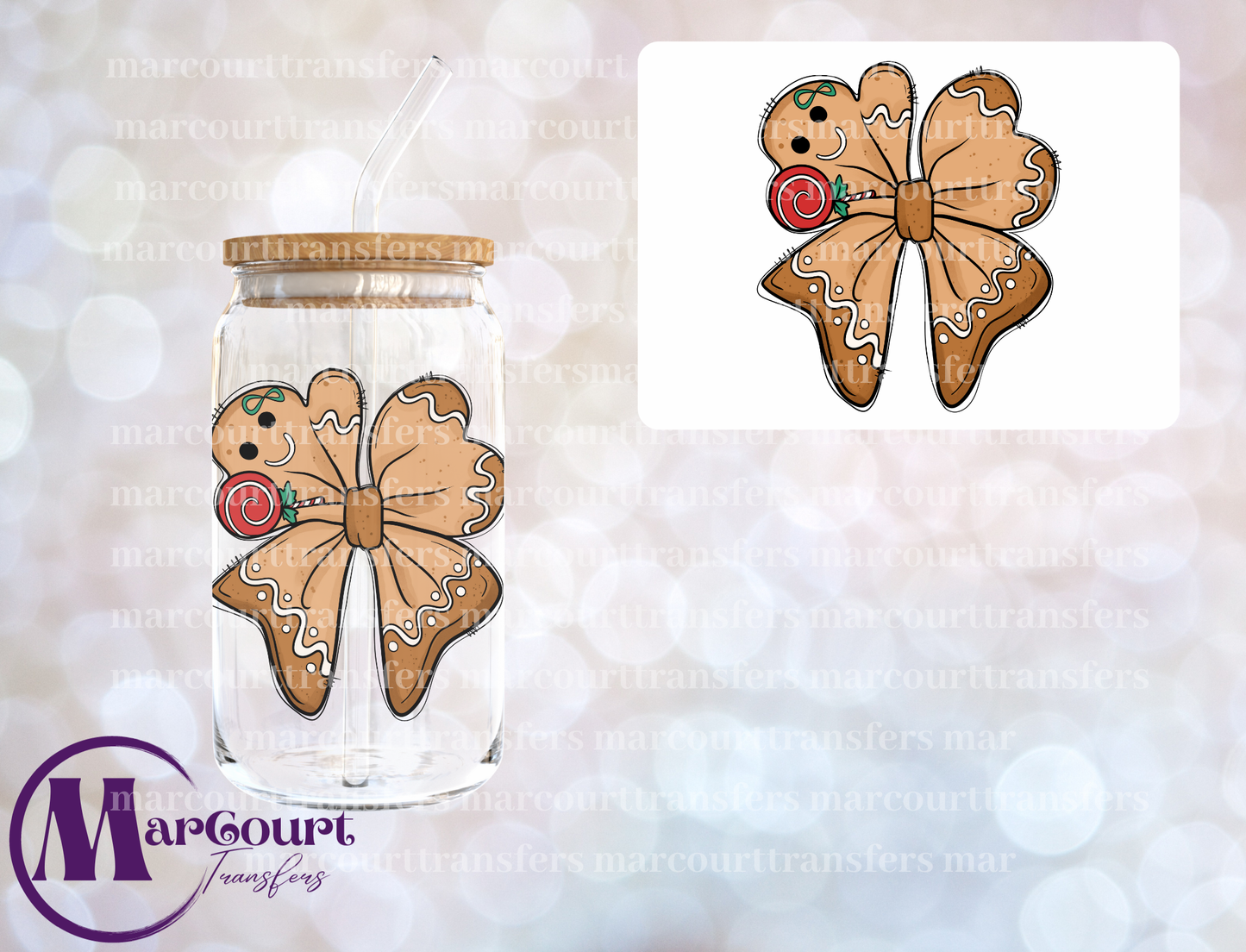 GINGERBREAD BOW 2-DECAL-UV DTF CUP WRAP
