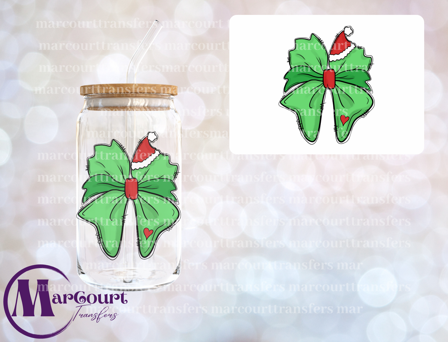 GINGERBREAD HOLLY BOW-DECAL-UV DTF CUP WRAP