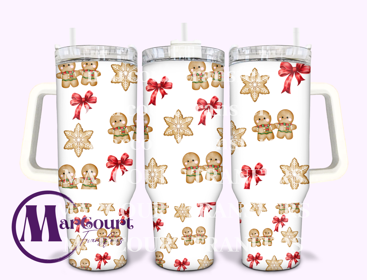 GINGERBREAD AND BOWS-40 0Z-SUBLIMATION TUMBLER TRANSFER