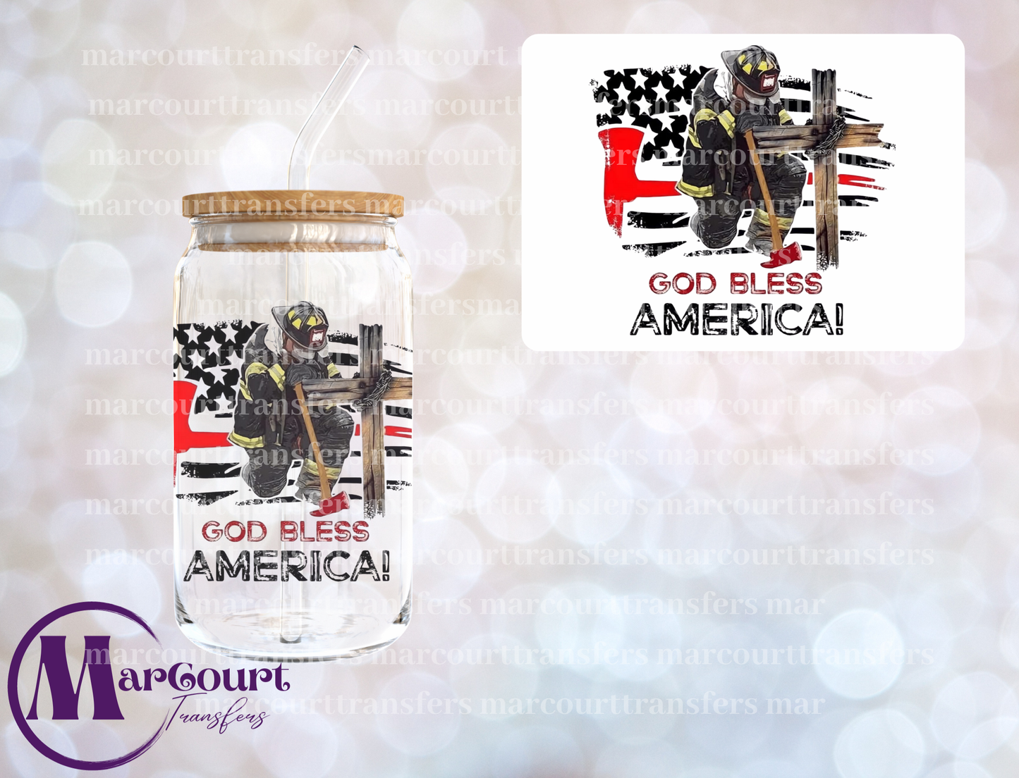 GOD BLESS AMERICA FIREFIGHTER-DECAL-UV DTF CUP WRAP