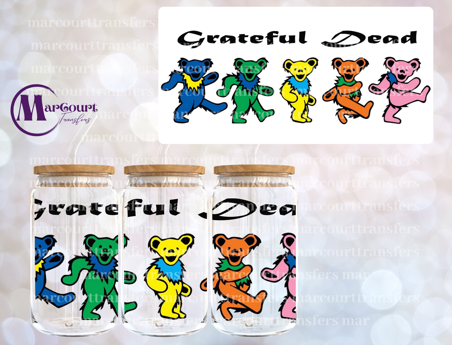 GRATEFUL DEAD BEARS-16 0Z-UV DTF CUP WRAP