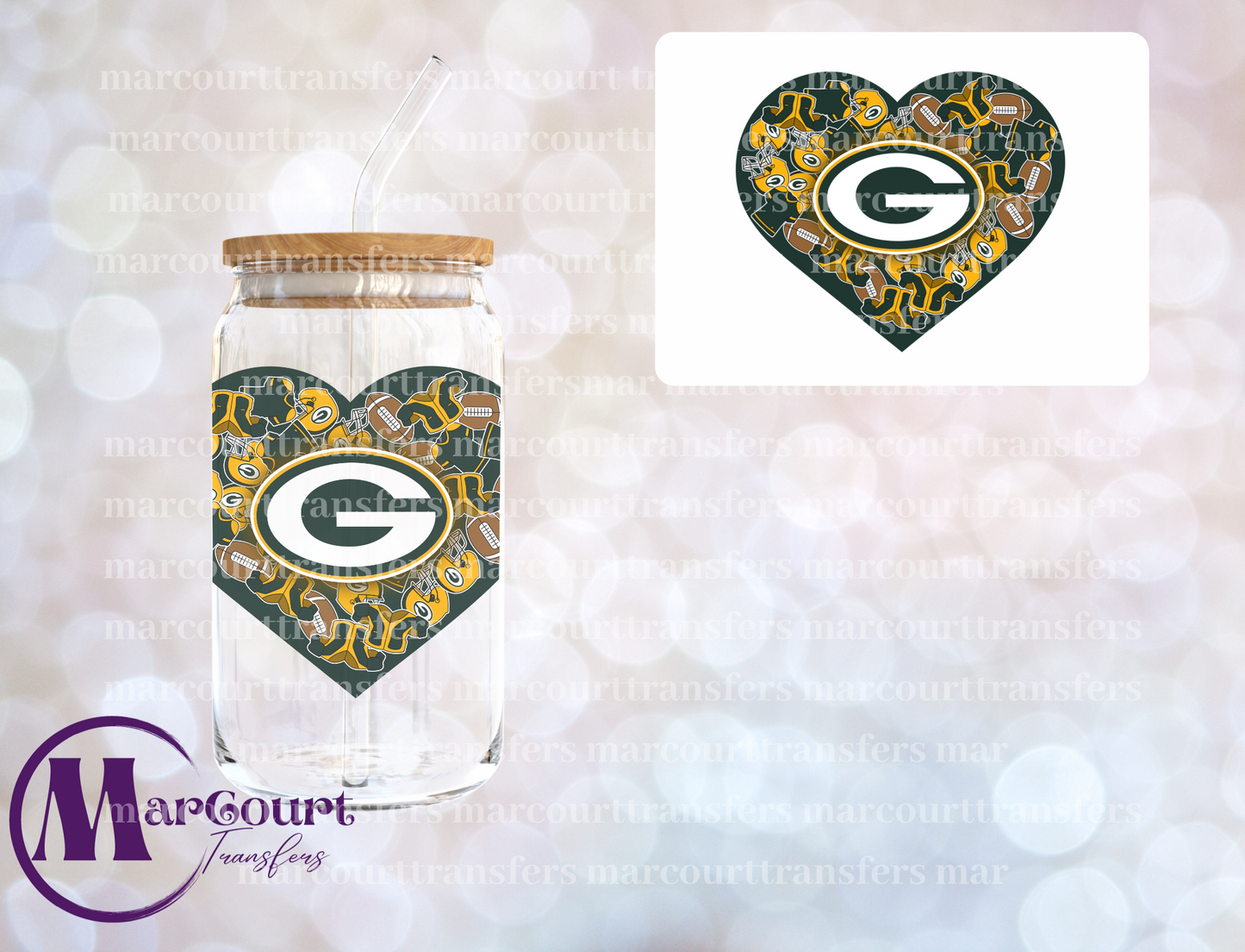 GREEN BAY PACKERS HEART DECAL-UV DTF CUP WRAP