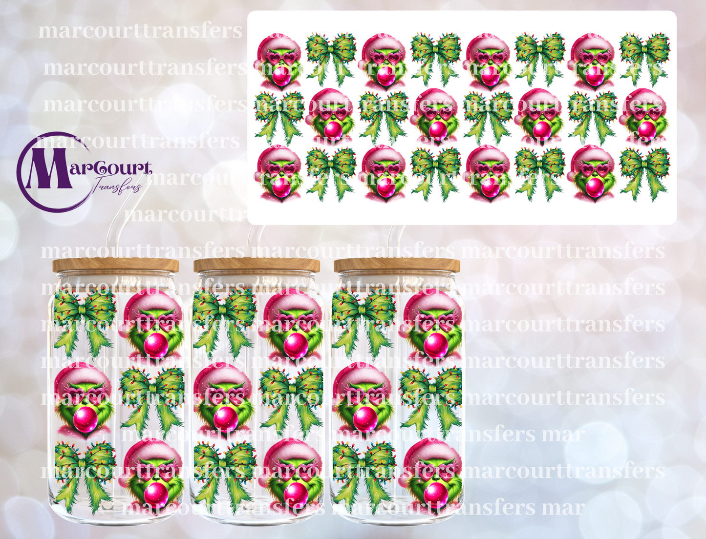 GRINCH BUBBLEGUM-16 0Z-UV DTF CUP WRAP
