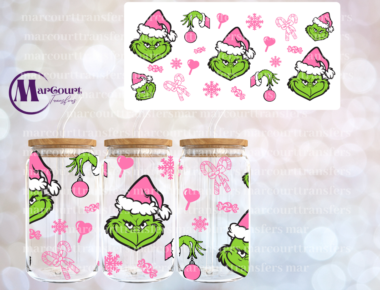 GRINCH ORNAMENTS WITH BOWS-16 0Z-UV DTF CUP WRAP