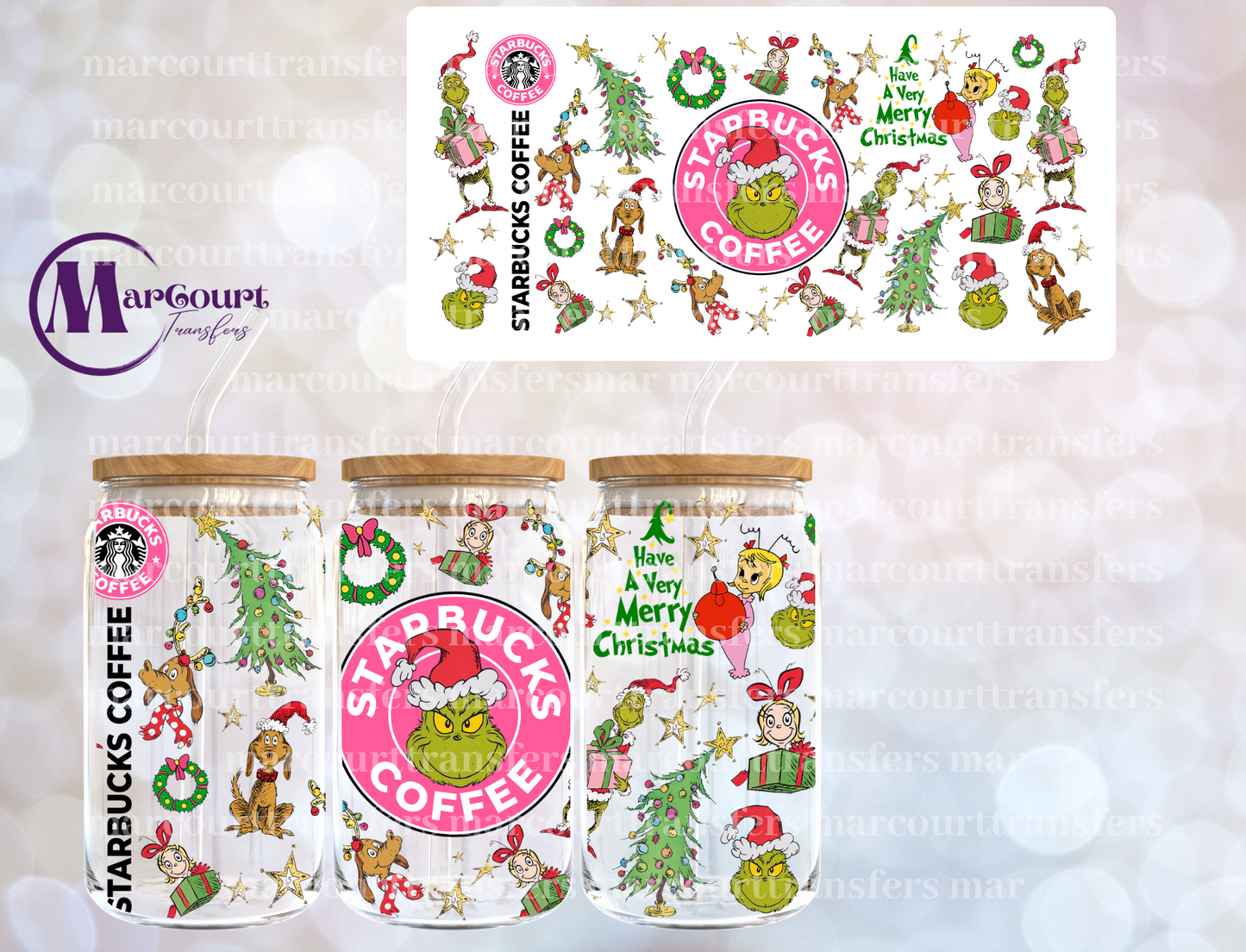GRINCH PINK STARBUCKS-16 0Z-UV DTF CUP WRAP