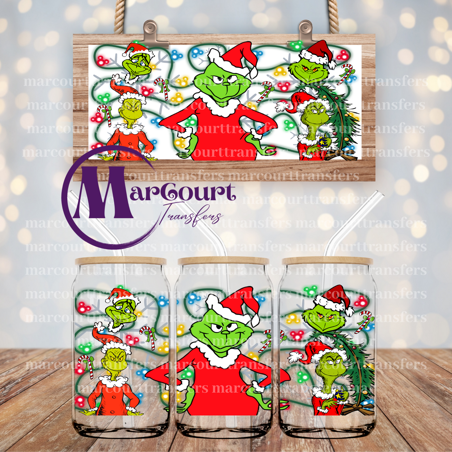 GRINCH WITH CHRISTMAS LIGHTS 2-16 0Z-UV DTF CUP WRAP