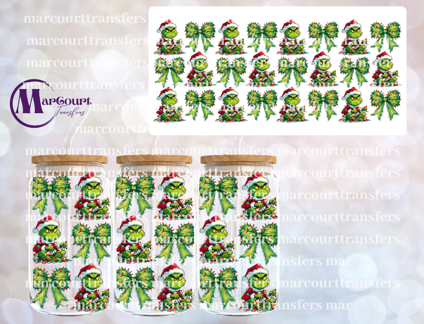 GRINCH WITH LIGHTS AND BOWS-16 0Z-UV DTF CUP WRAP