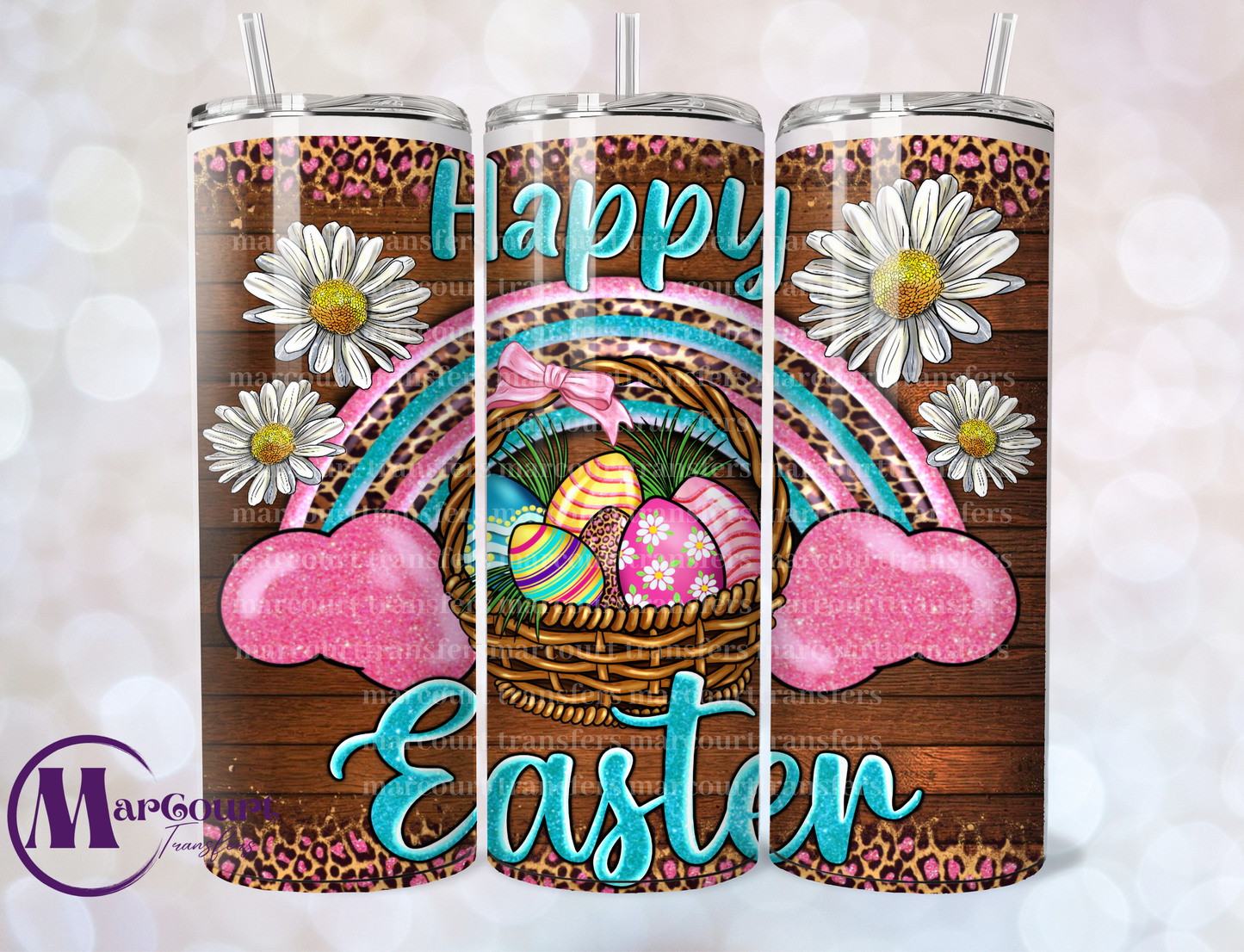 HAPPY EASTER BASKET AND RAINBOW-SKINNY TUMBLER TRANSFER (SUBLIMATION)