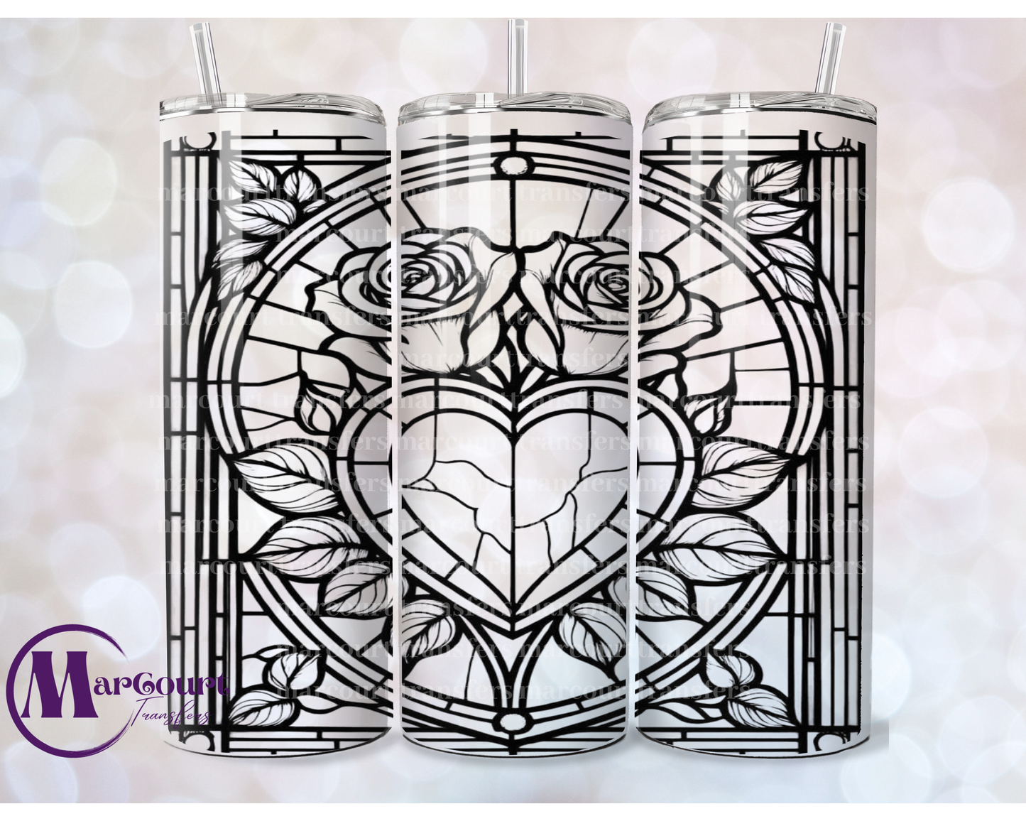 HEART AND ROSES GLASS WINDOW-20 OZ-UV DTF CUP WRAP