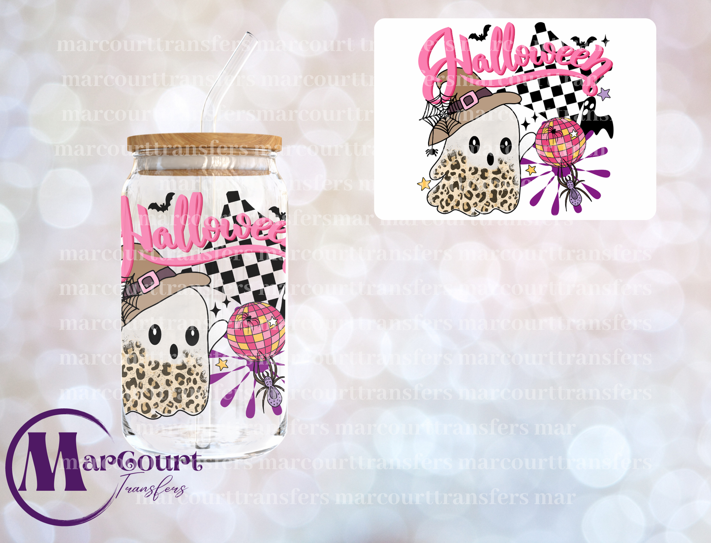 HALLOWEENGHOST PINK SMILEYS-DECAL-UV DTF CUP WRAP
