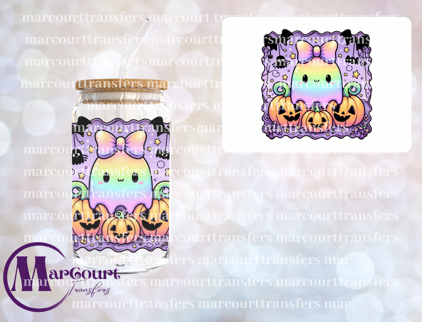 HALLOWEEN IRIDESCENT GHOST COQUETTE BOW-DECAL-UV DTF CUP WRAP