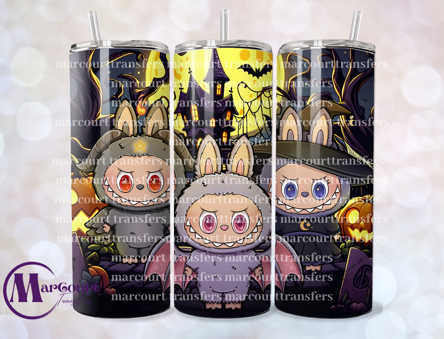 HALLOWEEN LABUBU HAUNTED HOUSE-SKINNY TUMBLER TRANSFERS (SUBLIMATION)