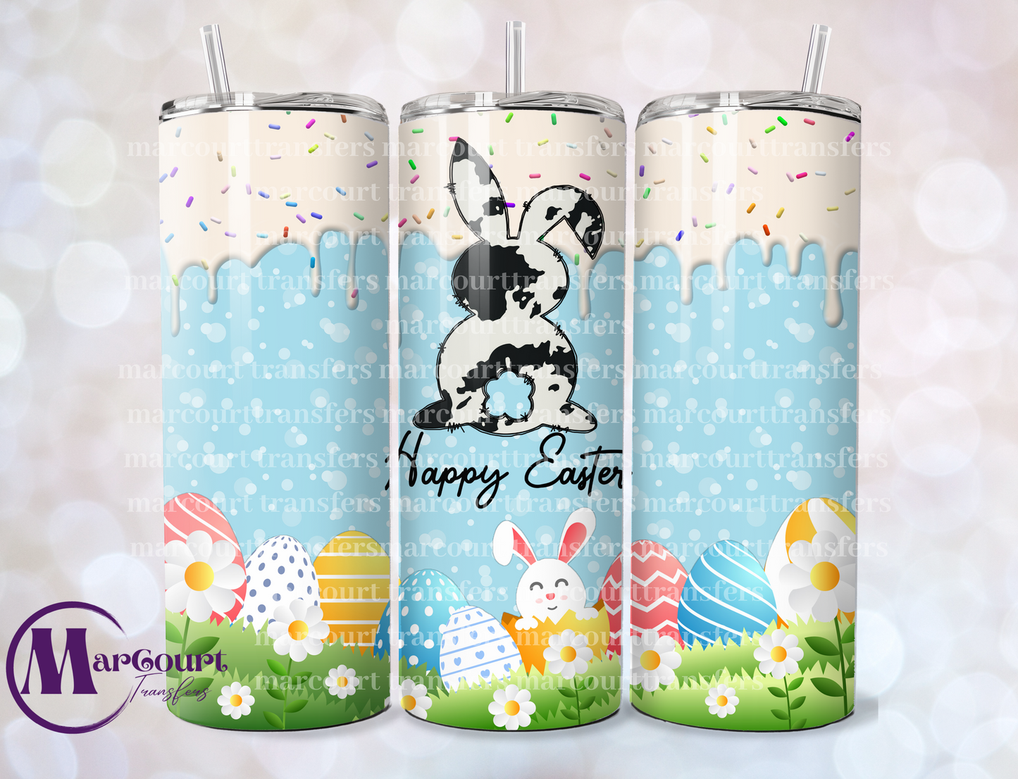 HAPPY EASTER SPRINKLES WITH BUNNY-SKINNY TUMBLER TRANSFER (SUBLIMATION)