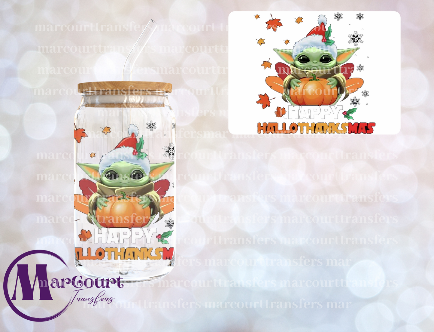 HAPPY HALLOWTHANKSMAS BABY YODA-DECAL-UV DTF CUP WRAP