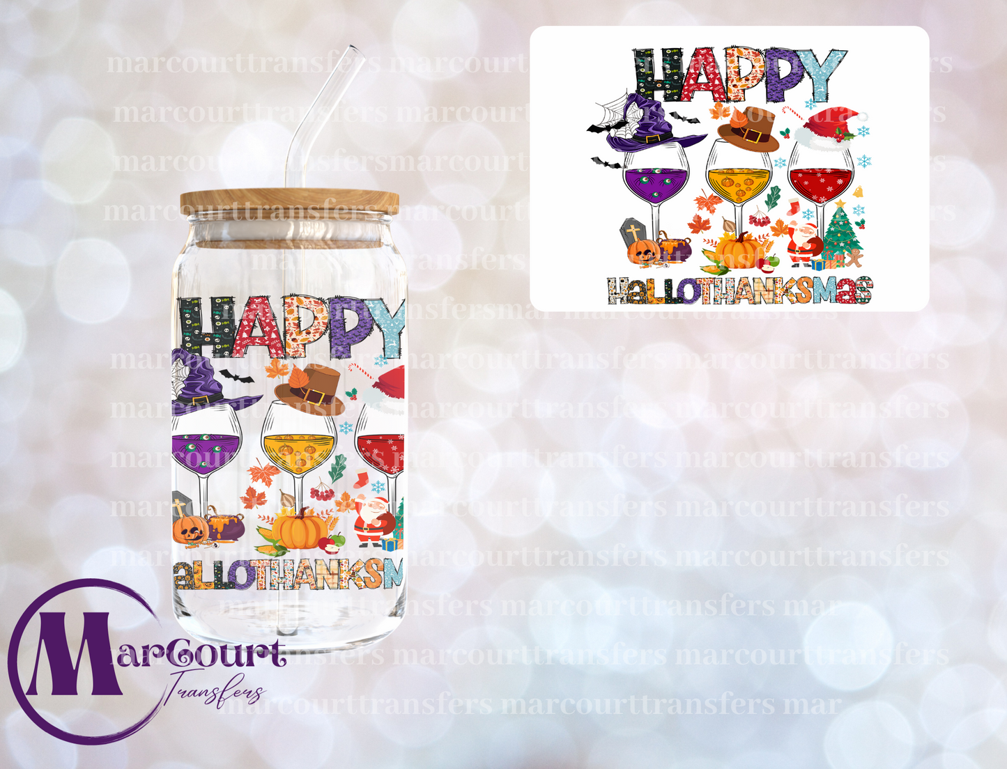 HAPPY HALLOWTHANKSMAS WINE-UV DTF CUP WRAP