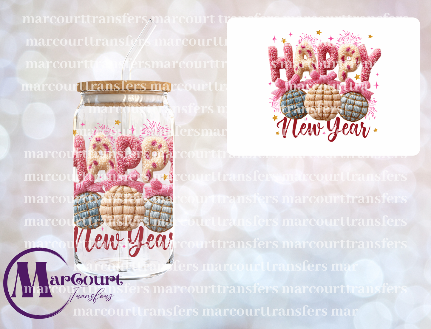 HAPPY NEW YEAR FAUX YARN-DECAL-UV DTF CUP WRAP