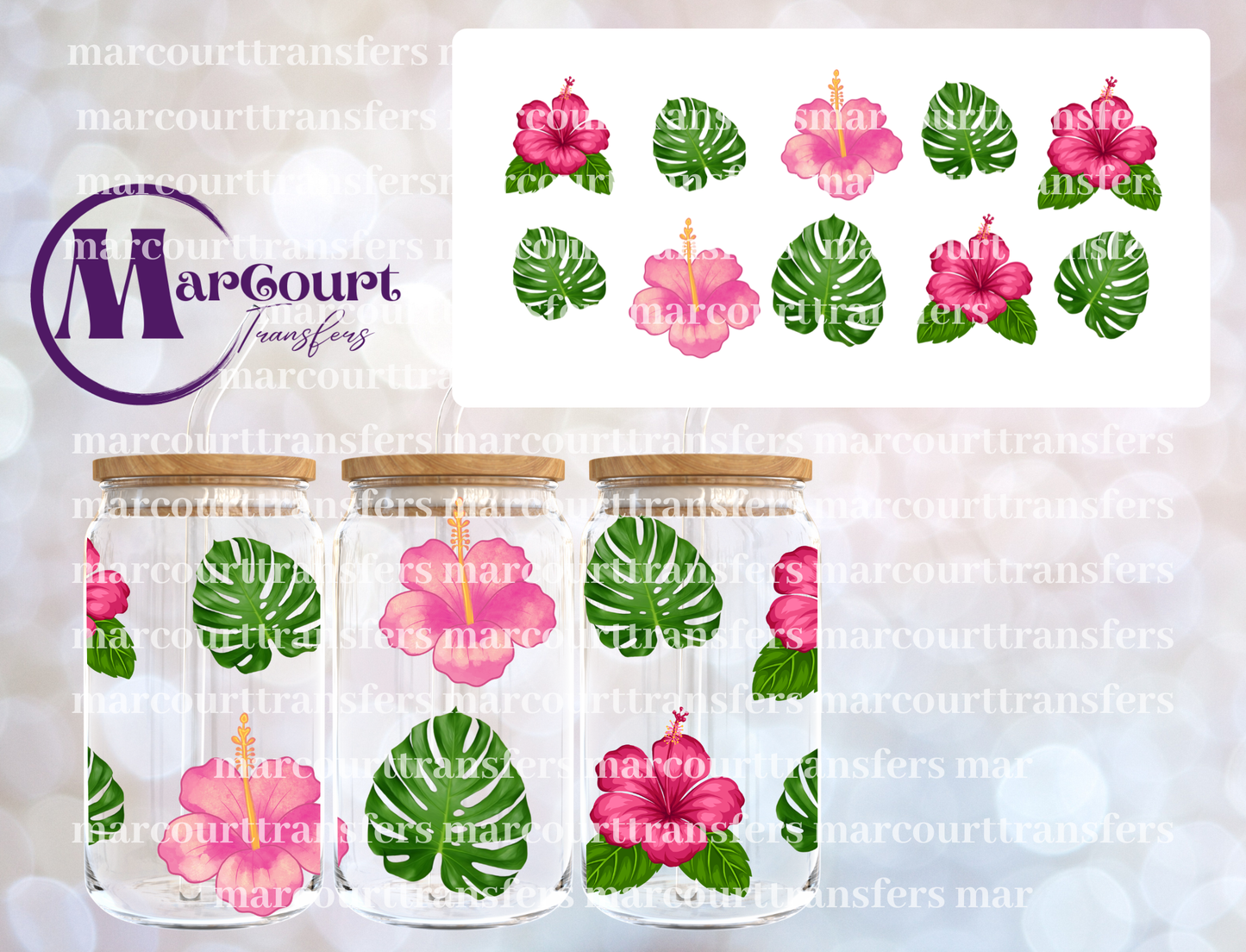 HAWAIIAN FLOWERS PINK-16 0Z-UV DTF CUP WRAP