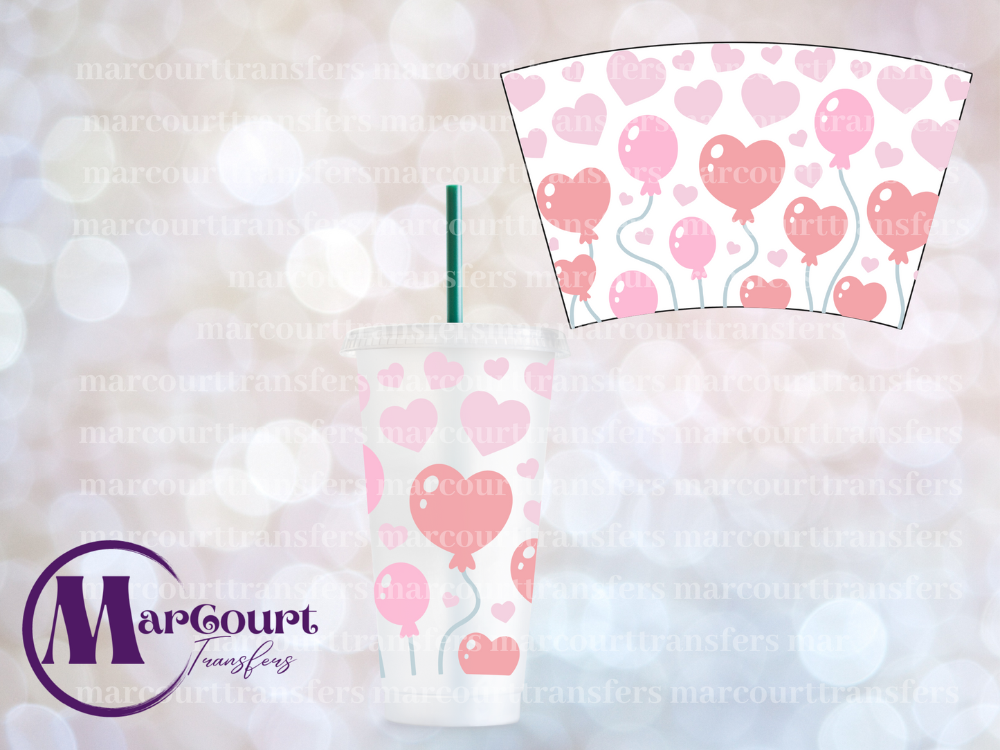 HEART BALLOONS-24 0Z VENTI COLD CUP -UV DTF CUP WRAP *rts