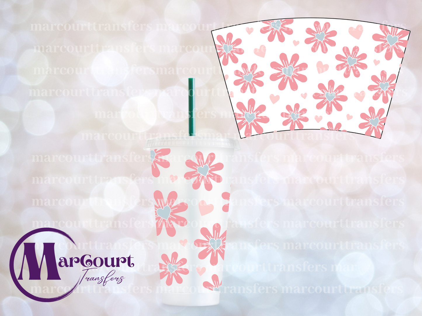 HEART FLOWERS-24 0Z VENTI COLD CUP -UV DTF CUP WRAP *rts