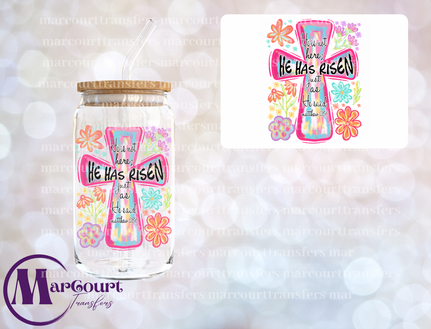 HE IS RISEN CROSS-DECAL-UV DTF CUP WRAP