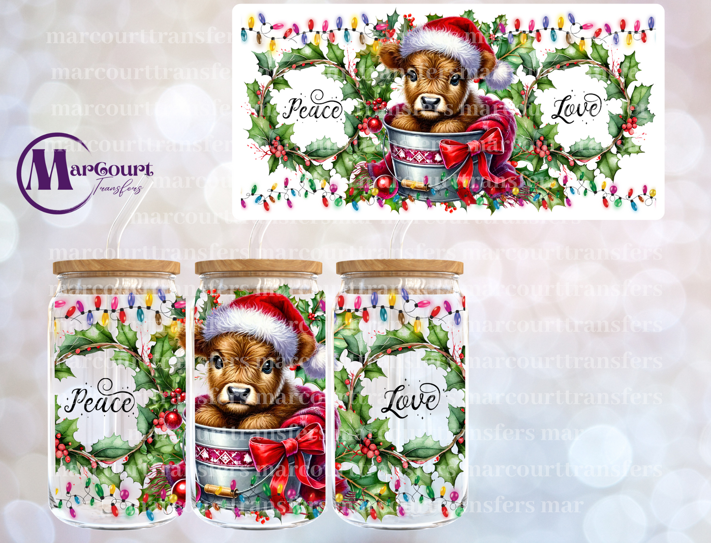 HIGHLAND COW CHRISTMAS 2-16 0Z-UV DTF CUP WRAP