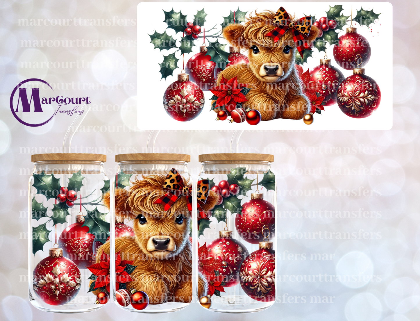 HIGHLAND COW CHRISTMAS 3-16 0Z-UV DTF CUP WRAP