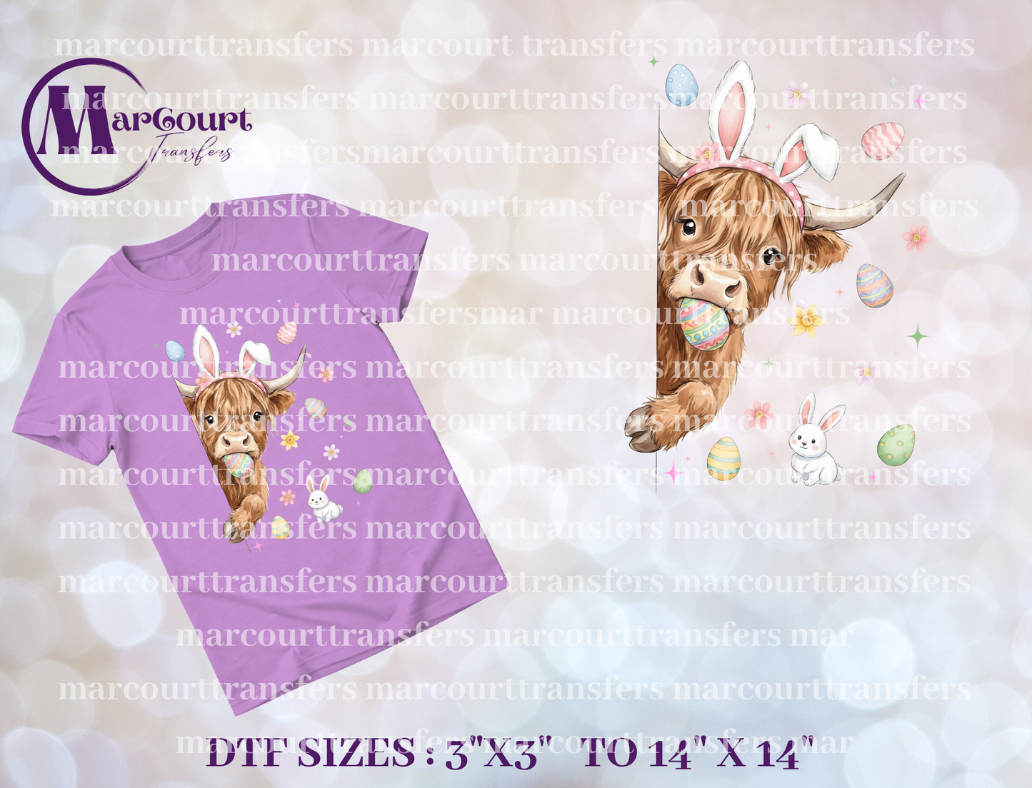 DTF- HIGHLAND COW W EASTER EGGS PEEKING